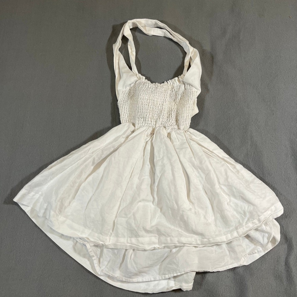 Peppermayo White European Towns Linen‎ Mini Dress Size 2 Open Back Tie Halter - Picture 2 of 8